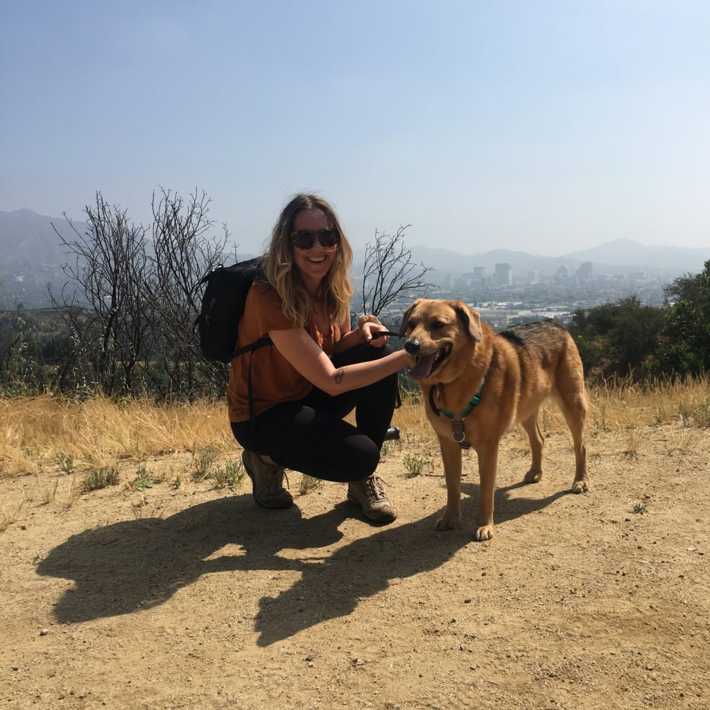 Gretchen takes easy hikes with her dog to combat fatigue and anxiety. 