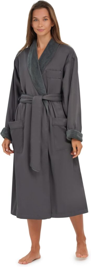 A woman wearing a gray Monarch robe