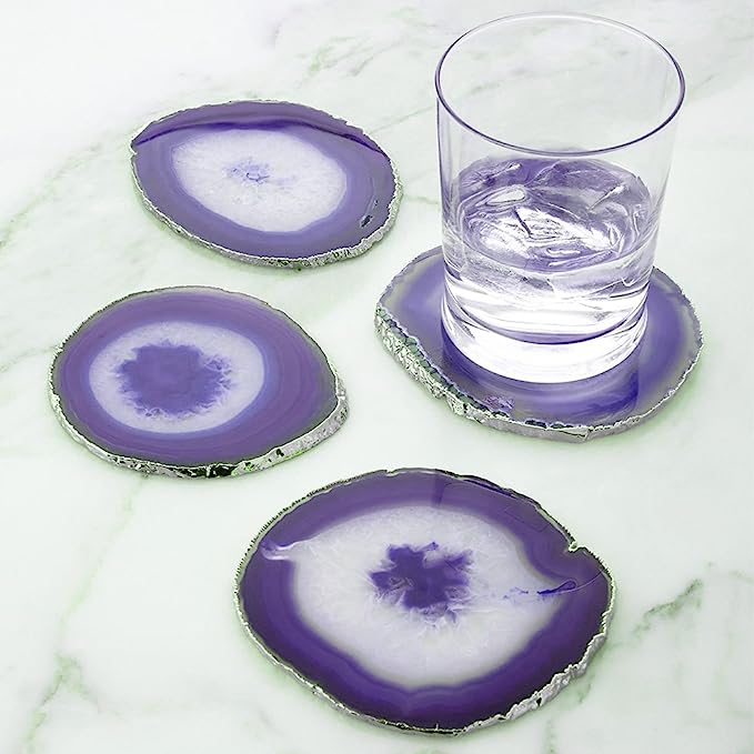 Summer Zodiac Sign Gift Guide: Modern Home purple and white natural agate stone coasters 