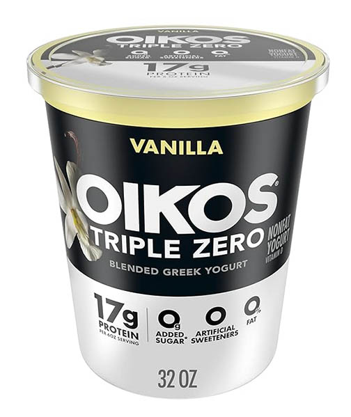 Oikos Triple Zero Vanilla Nonfat Greek Yogurt with no added sugar