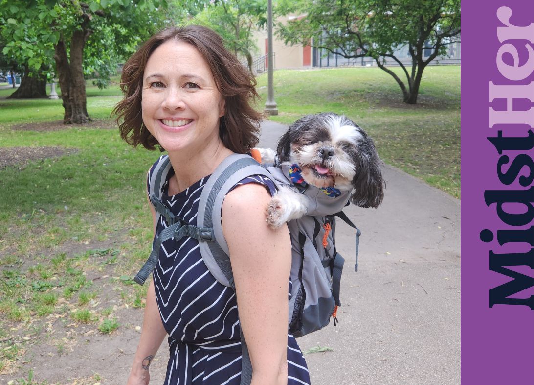 Emily Wong with her dog, Gatsby