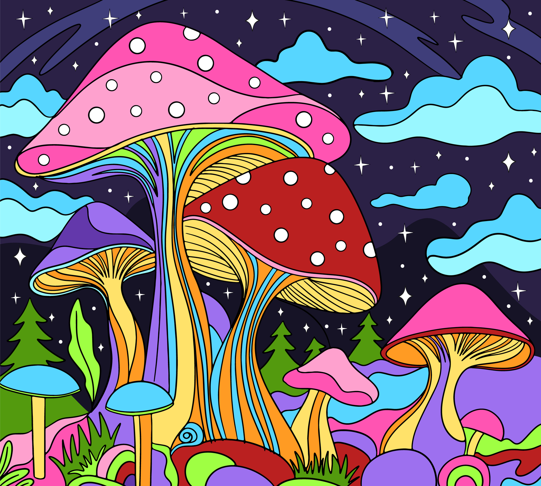 cartoon of mushrooms