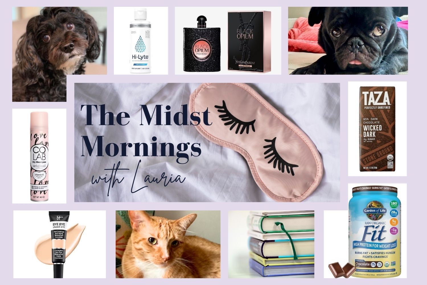 collage of beauty and wellness products and pets