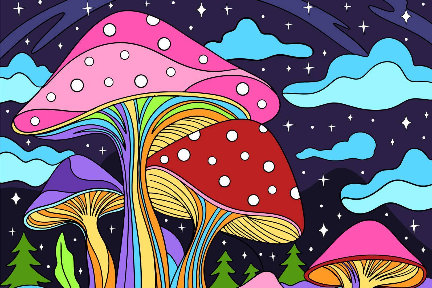 cartoon of mushrooms