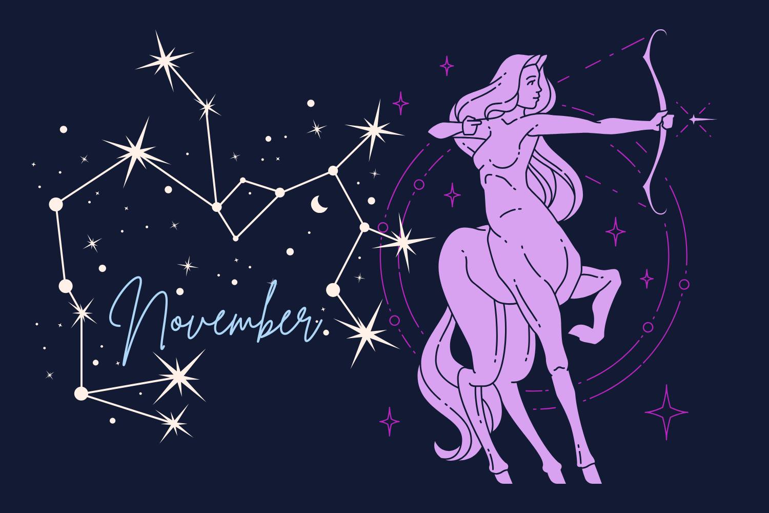 illustration of female Sagittarius horse and star constellation