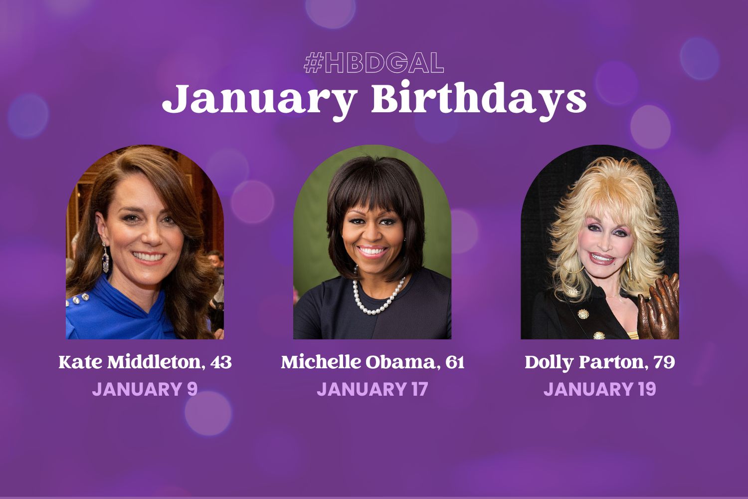 January birthdays featuring Michelle Obama, Dolly Parton, and Kate Middleton