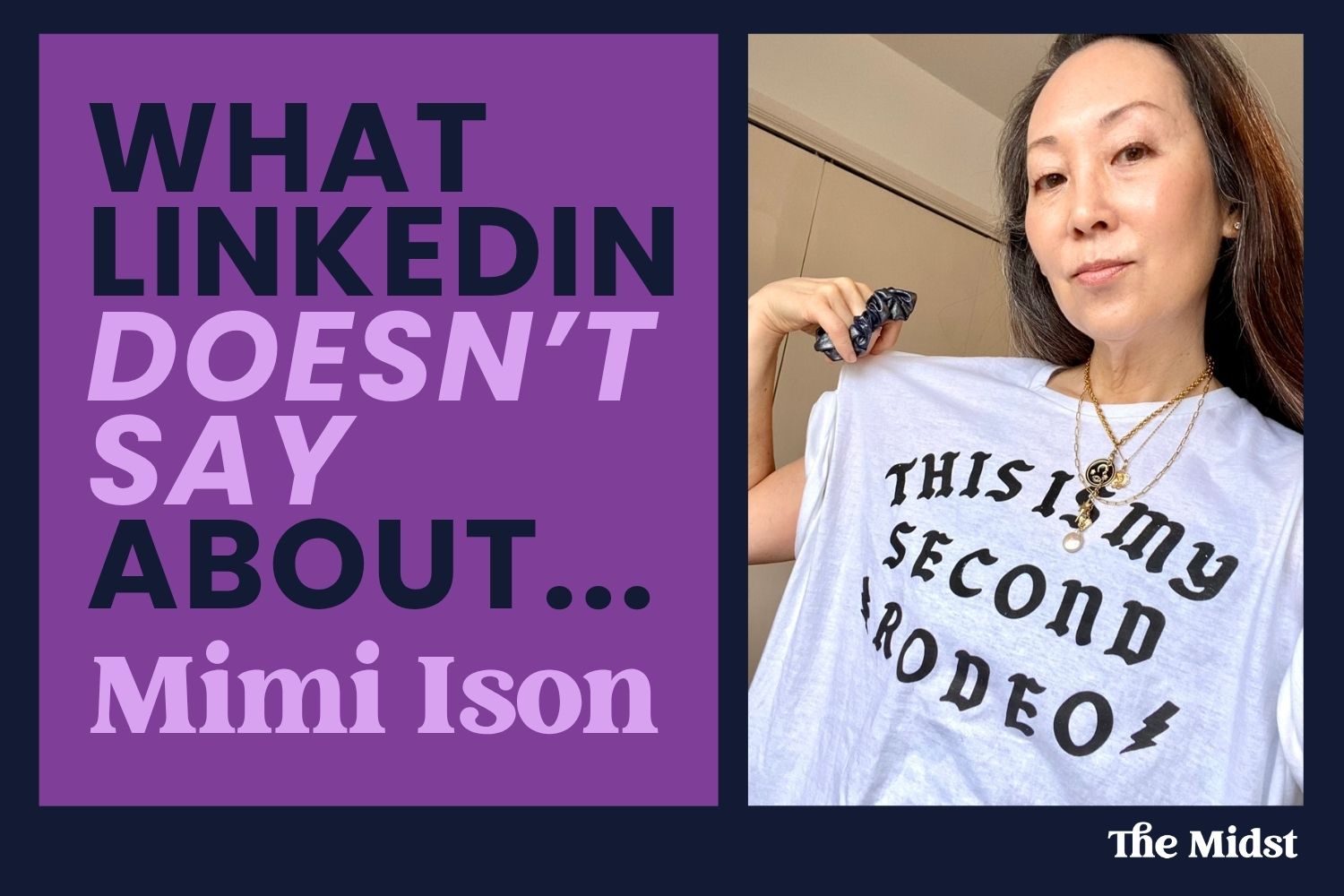Mimi Ison wearing a shirt that says This is my second rodeo