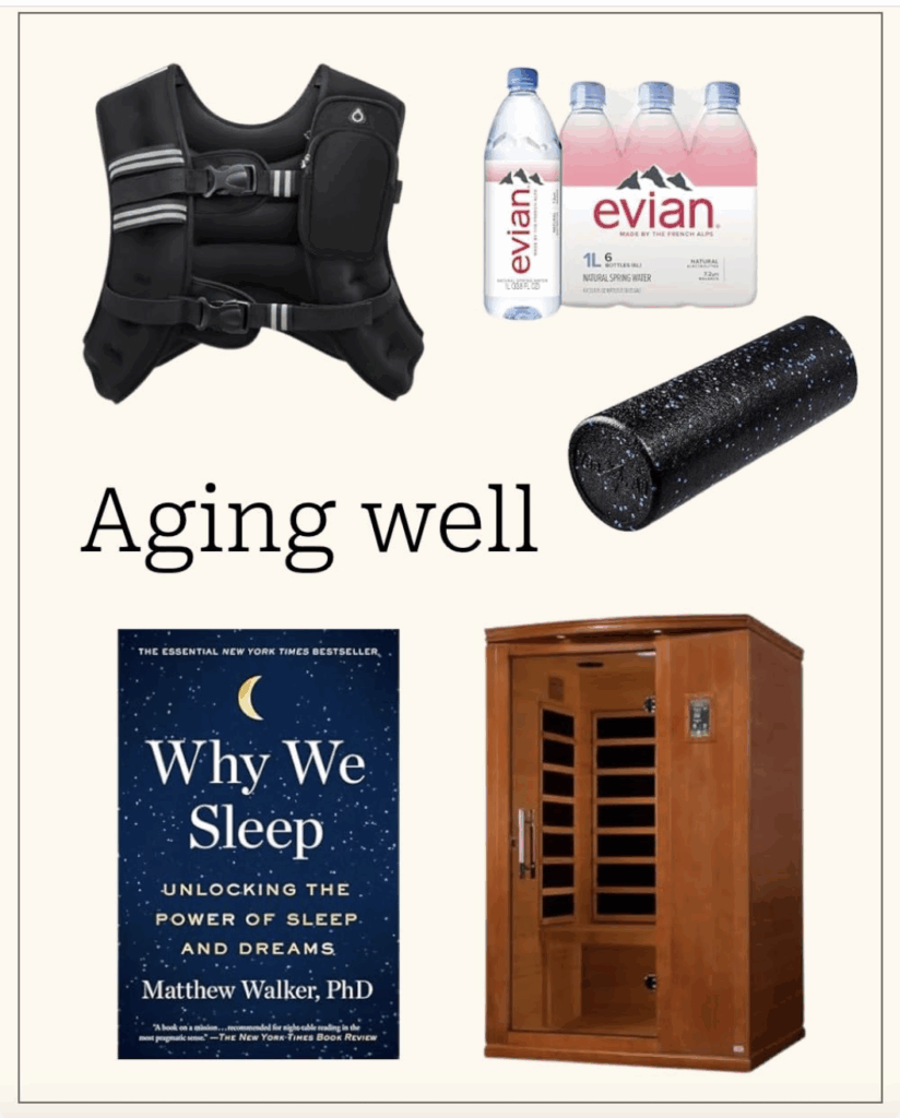 A collage of expert-recommended products for aging well