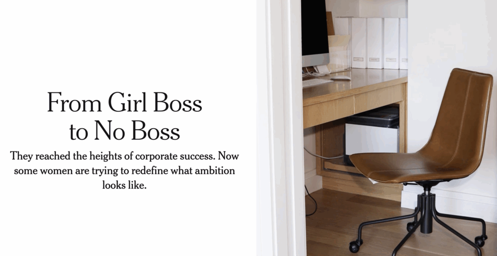 A screenshot of "From Girl Boss to No Boss," a story in The New York Times.