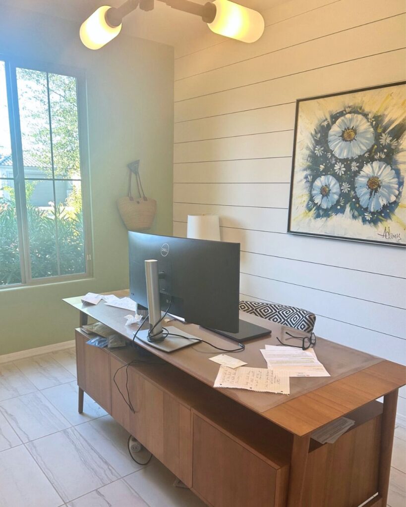 Amy Cuevas Schroeder's home office desk with computer monitor