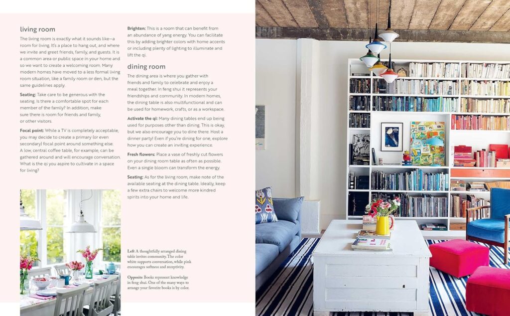 Mindful Living book screenshot of colorful, organized bookshelves