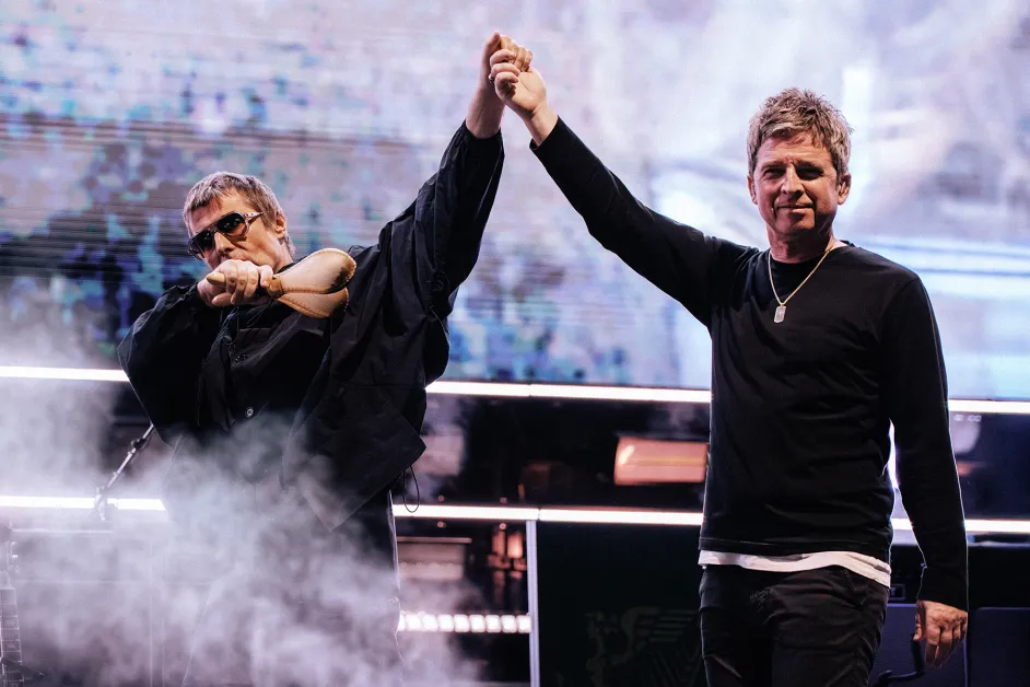 Liam and Noel Gallagher of Oasis perform at the Rose Bowl in Pasadena, California, on Sunday, September 7, 2025. Photo by Joshua Halling/Courtesy Big Brother Recordings.