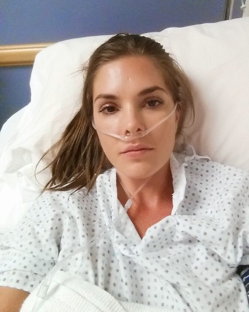 Nicole Moore after emergency bowel surgery due to suspected endometriosis adhesion.