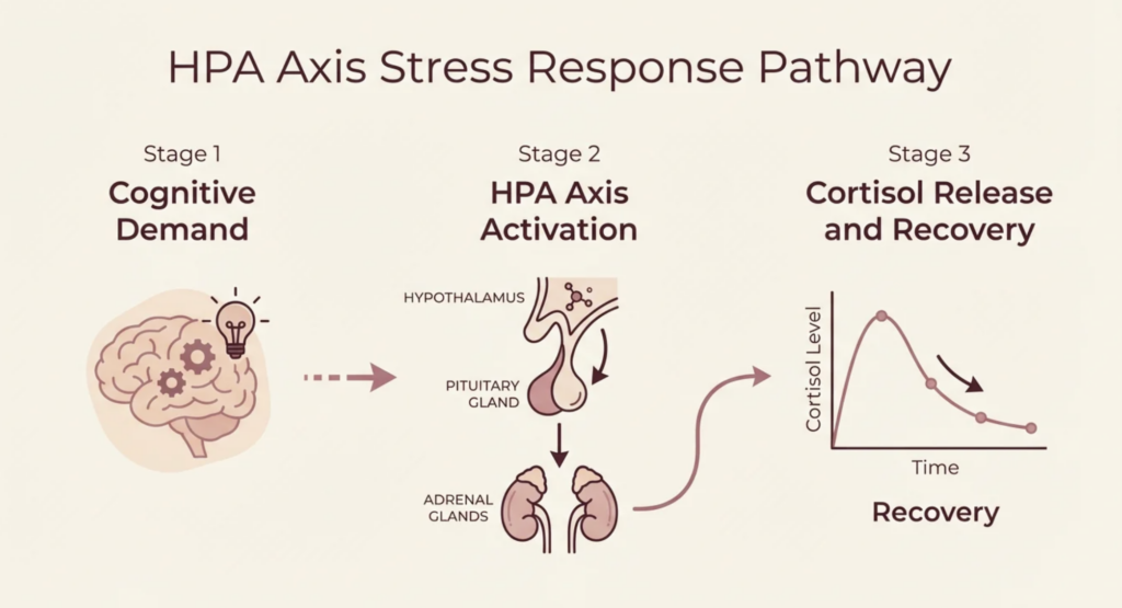 HPA Axis Stress Response Pathway
Stage 1: Cognitive demand
Stage 2: HPA Axis activation
Stage: Cortisol release and recovery