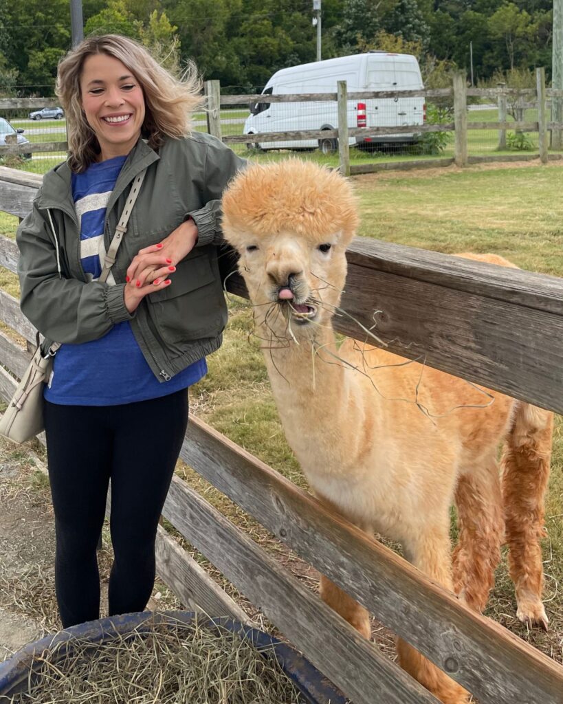 Jenni Tarma with a llama