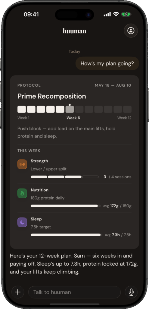 huuman personalized fitness app screenshot